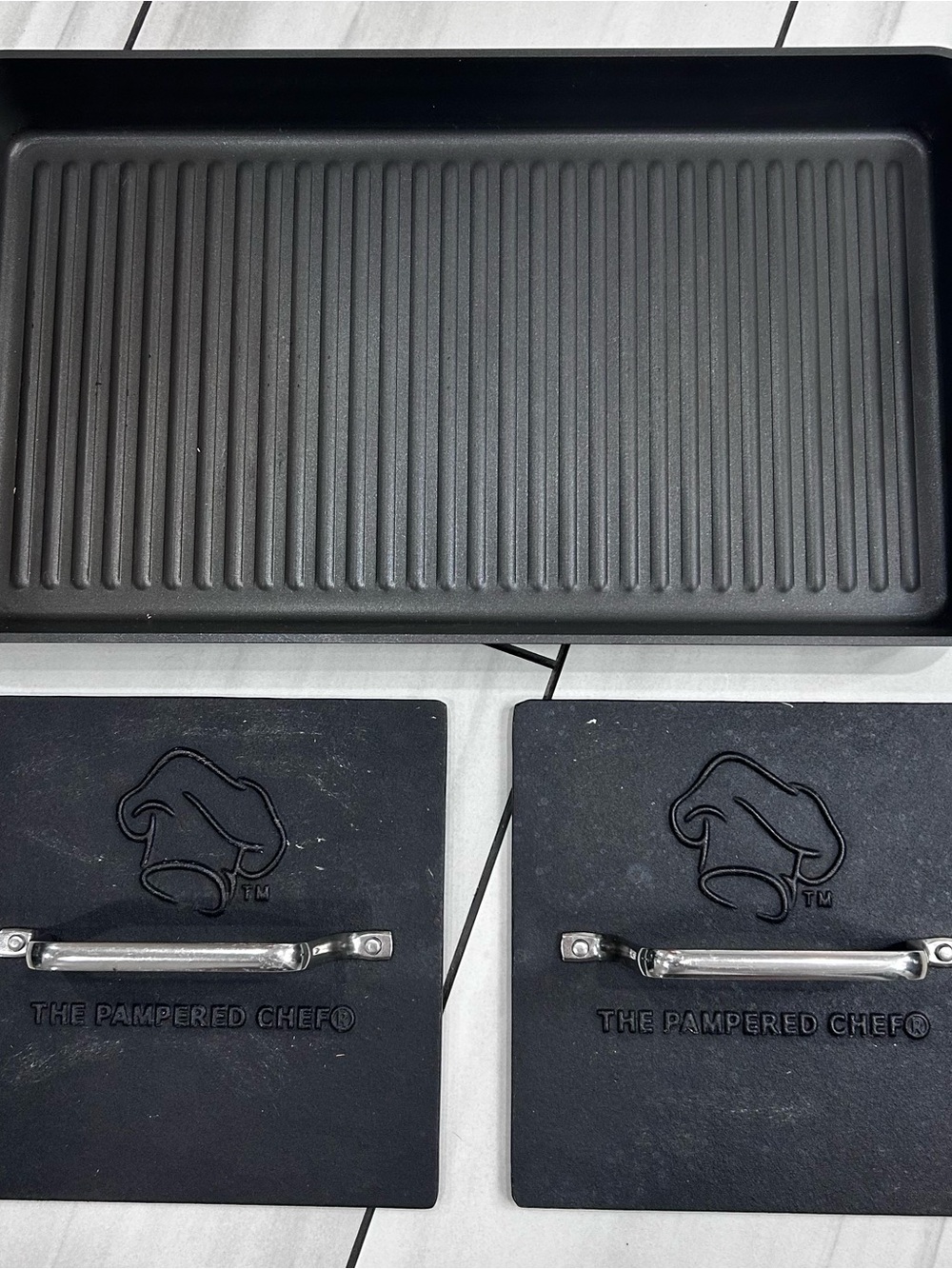 Pampered Chef Grill Pan Dual Burner Double Bacon Burger Panini Press Set 2924 - Picture 2 of 7